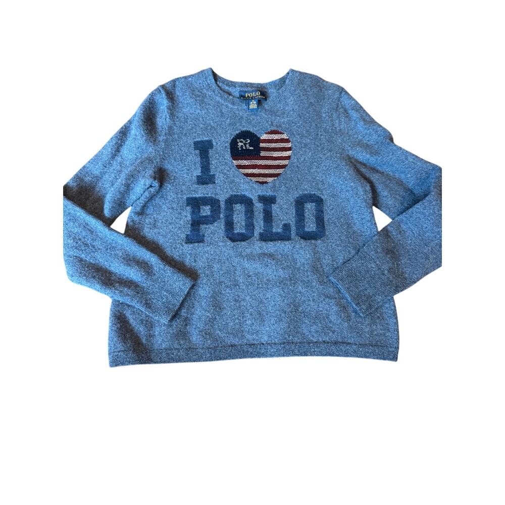 Polo ralph lauren reverse sequin girls wool blend american flag sweater medium